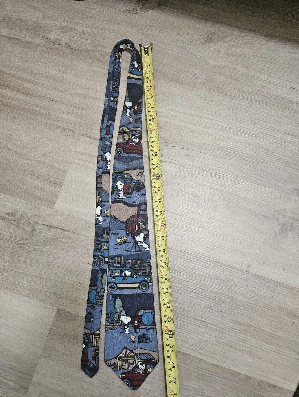 Peanuts Just 4 Fun Snoopy Woodstock Camping Road Trip Vintage 100%  Silk Tie